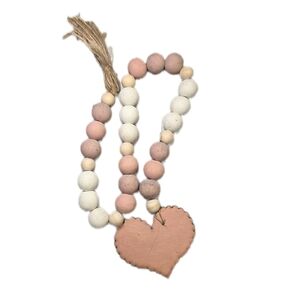 Hand Painted Wood Pink and Cream Beaded Heart Garland